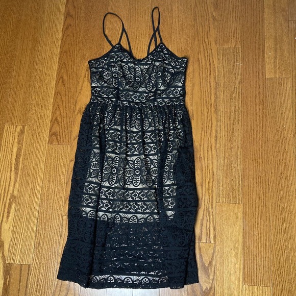 L spaghetti strappy sundress lace black casual sundress midi dress Xhilaration L - Picture 1 of 10